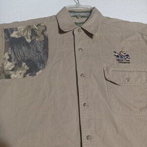 Quail Unlimited Men's Long Sleeve Button Up Shooting Shirt M Tan/Breakup